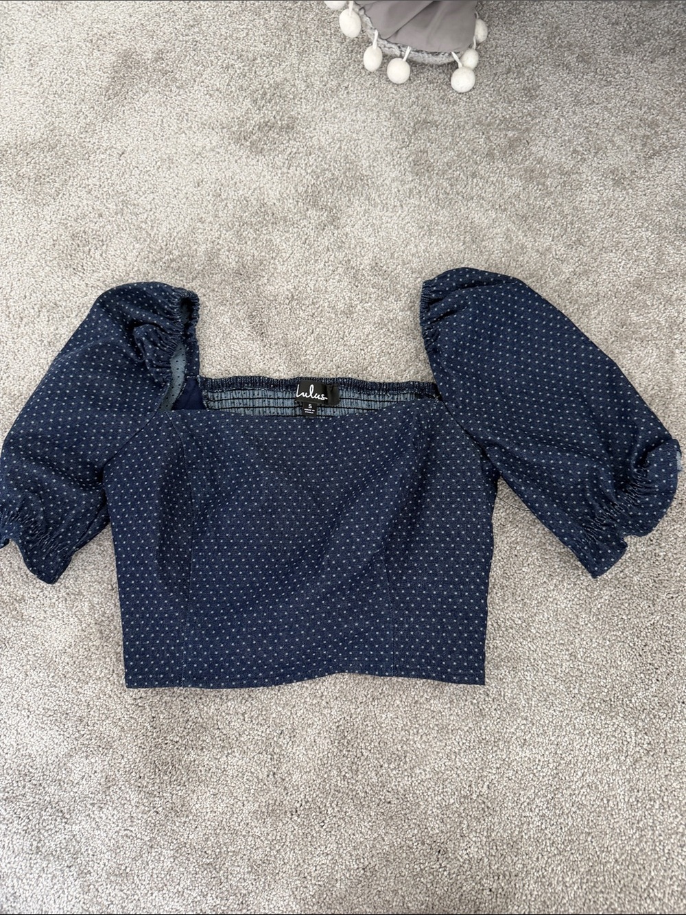 Lulu's Navy Polka Dot Puff Sleeve Crop Top